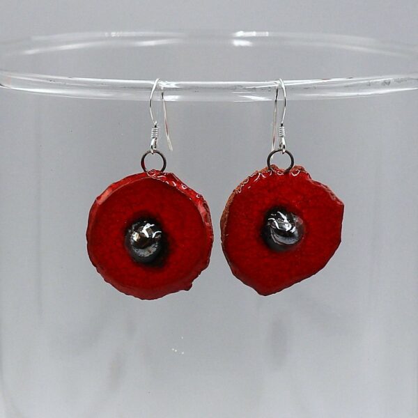 Boucles d'Oreilles Coquelicot rouge cœur métal